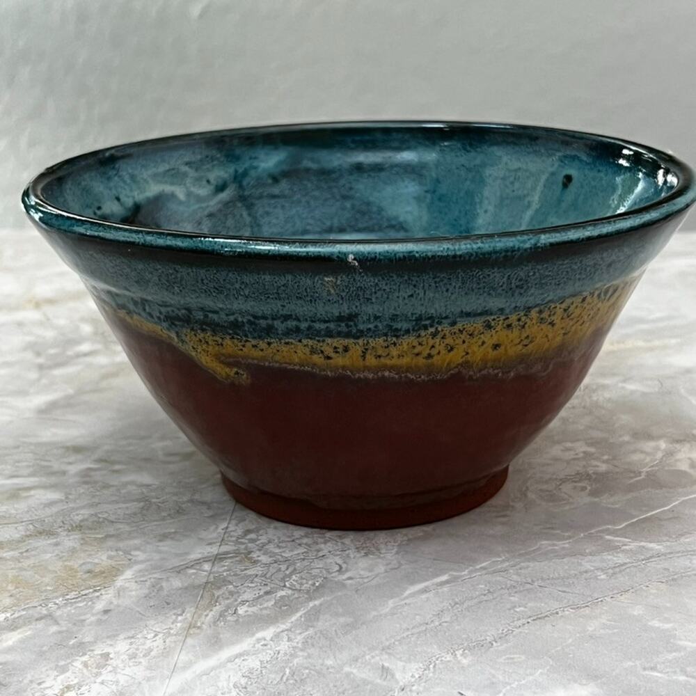Studio Art Pottery Bowl 7" Handmade Stoneware Glossy Finish Swirl Multicolor